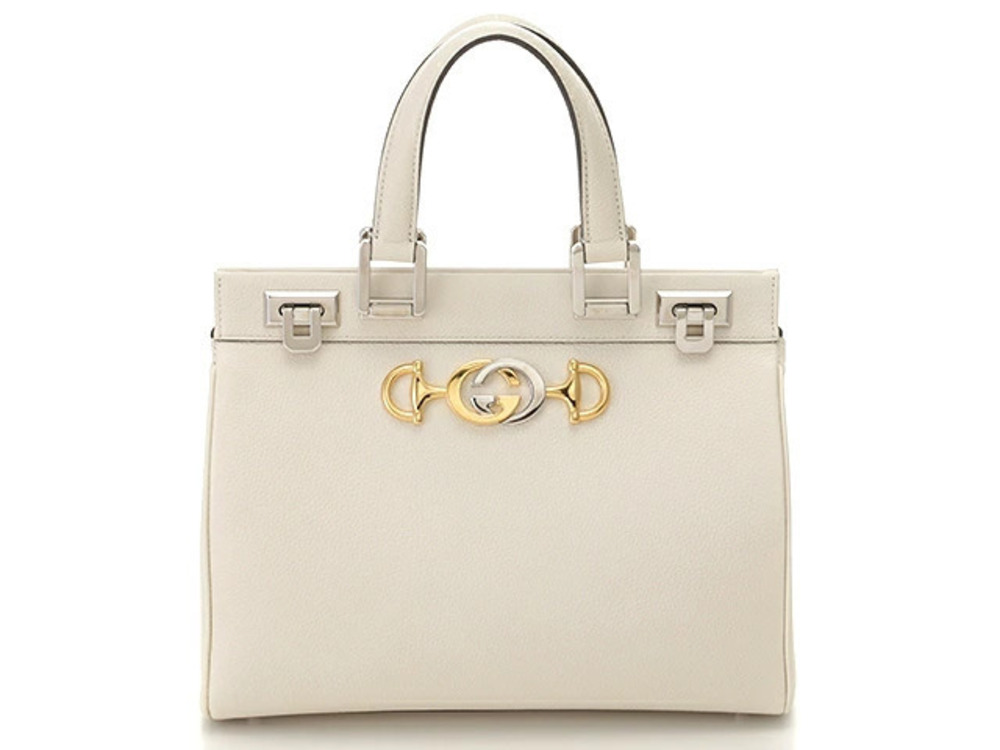 Gucci Zumi Top Handle Handbag Ivory White Embossed Leather AH